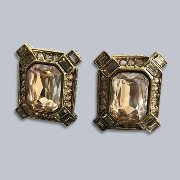 Heidi Daus Clip Earrings Estate Splendor Clear Crystal Rectangular Gold Tone OS - Picture 11 of 12